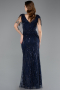 Abendkleid Lang Perlenbesetzt Marineblau ABU5637