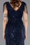 Abendkleid Lang Perlenbesetzt Marineblau ABU5637