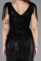 Abendkleid Lang Perlenbesetzt Schwarz ABU5637