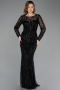 Abendkleid Lang Perlenbesetzt Schwarz ABU5649