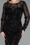 Abendkleid Lang Perlenbesetzt Schwarz ABU5649