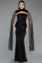 Abendkleid Lang Perlenbesetzt Schwarz ABU5652