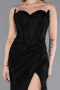 Standesamtkleid Lang Guipure Spitze Schwarz ABU5642