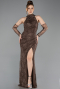 Braun Abendkleid İm Meerjungfrau-Stil Spitze Lang ABU5598