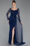 Marineblau Standesamtkleid Spitze Lang ABU5588