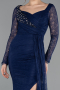 Marineblau Standesamtkleid Spitze Lang ABU5588