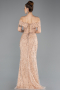 Beige Abendkleid Perlenbesetzt Lang ABU5492
