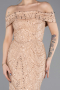 Beige Abendkleid Perlenbesetzt Lang ABU5492