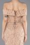 Beige Abendkleid Perlenbesetzt Lang ABU5492