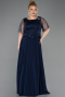 Kleider in Großen Größen Lang Chiffon Marineblau ABU5554