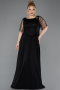 Kleider in Großen Größen Lang Chiffon Schwarz ABU5554