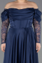 Kleider in Großen Größen Lang Satin Marineblau ABU5261