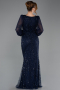 Abendkleid Lang Perlenbesetzt Marineblau ABU5695