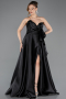 Schwarz Abendkleid Satin Lang ABU4774
