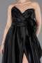 Schwarz Abendkleid Satin Lang ABU4774