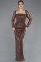 Abendkleid Lang Perlenbesetzt Braun ABU5699