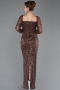 Abendkleid Lang Perlenbesetzt Braun ABU5699