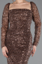 Abendkleid Lang Perlenbesetzt Braun ABU5699