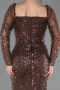 Abendkleid Lang Perlenbesetzt Braun ABU5699