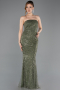 Khaki Abendkleid Perlenbesetzt Lang ABU5652