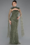 Khaki Abendkleid Perlenbesetzt Lang ABU5652