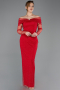 Rot Abendkleid Perlenbesetzt Lang ABU5550