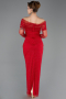 Rot Abendkleid Perlenbesetzt Lang ABU5550