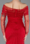 Rot Abendkleid Perlenbesetzt Lang ABU5550