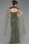 Khaki Abendkleid Perlenbesetzt Lang ABU5652