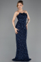 Abendkleid Lang Schuppig Marineblau ABU5701