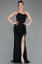 Schwarz Standesamtkleid Spitze Lang ABU5614
