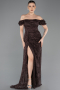 Standesamtkleid Lang Spitze Braun ABU5728