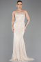 Abendkleid Lang Perlenbesetzt Beige ABU5730