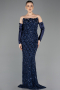 Abendkleid Lang Schuppig Marineblau ABU5732