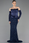 Abendkleid Lang Schuppig Marineblau ABU5732