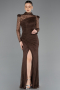 Abendkleid Lang Spitze Braun ABU5700