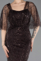 Abendkleid Lang Perlenbesetzt Braun ABU5718