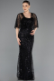 Abendkleid Lang Perlenbesetzt Schwarz ABU5718