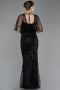 Abendkleid Lang Perlenbesetzt Schwarz ABU5718