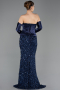 Abendkleid Lang Schuppig Marineblau ABU5732