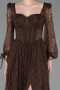 Standesamtkleid Lang Spitze Braun ABU5797