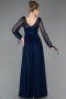 Standesamtkleid Lang Spitze Marineblau ABU5797
