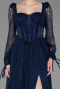 Standesamtkleid Lang Spitze Marineblau ABU5797