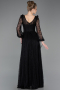 Standesamtkleid Lang Spitze Schwarz ABU5797