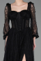 Standesamtkleid Lang Spitze Schwarz ABU5797