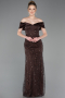Braun Abendkleid Perlenbesetzt Lang ABU5400
