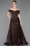 Braun Abendkleid Perlenbesetzt Lang ABU5400