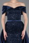 Marineblau Abendkleid Perlenbesetzt Lang ABU5400