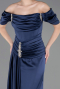Abendkleid im Meerjungfrau-Stil Lang Satin Marineblau ABU5765