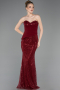 Abendkleid Lang Perlenbesetzt Weinrot ABU5766